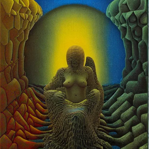 Prompt: by zdzislaw beksinski, by jean metzinger ecstatic. a beautiful land art. reality becomes illusory & observer - oriented when you study general relativity. or buddhism. or get drafted.