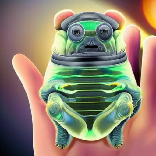 Image similar to A tardigrade programming in front of the computer, hiperrealistic, highly detailed
