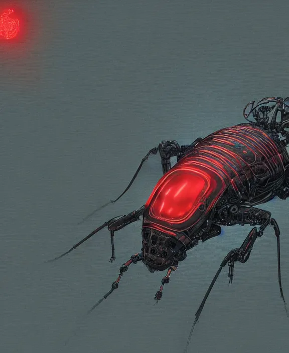 Image similar to a cybernetic beetle with red neon lights, by hr giger and beksinski and stephan martiniere, 4 k resolution, detailed, trending on artstation