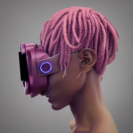 Image similar to intense futuristic bespoke vr headset respirator with long cables like dreadlocks on a set of twin humble hypebeasts, by ilya kuvshinov and james jean and sorayama and ikeuchi and hyein seo and hiroya oku and gilleard james, artstation trending, 8 k, 3 d render, photorealistic, volumetric lighting caustics, pink