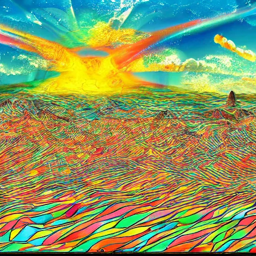 Prompt: bizarre surrealistic psychedelic landscape far view