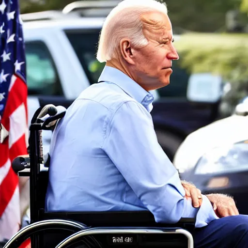 Image similar to joe biden in a wheelchair in a traffic jam