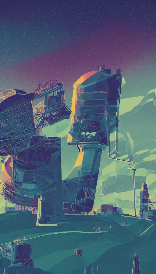 Image similar to epic magical observatory, large telescope, sharp focus, james gilleard, print, risograph, cinematic, game art