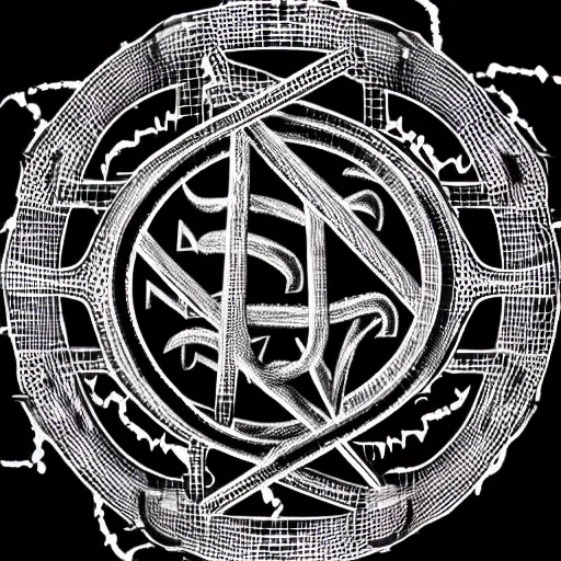 Prompt: grindcore band logo in 3 d, metal font, unreadable, complex, complicated, intertwined, branching, black and white