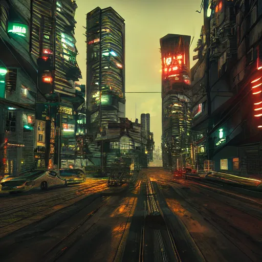 Prompt: cyberpunk tallinn at night by Yoshitaka Amano Trending on Artstation, nvidia, unreal engine