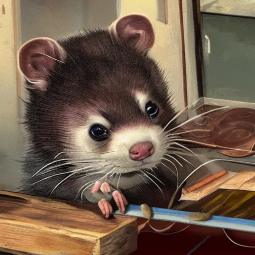 Image similar to ferret bandit robbing a western town, realistic, 8 k