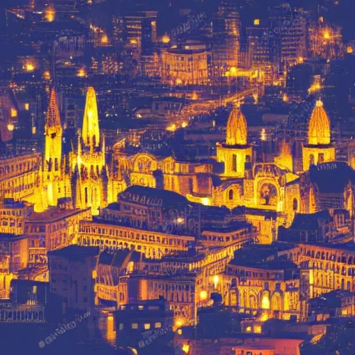 Image similar to fictional city in south america with gothic architecture at night, very details, photorealistic