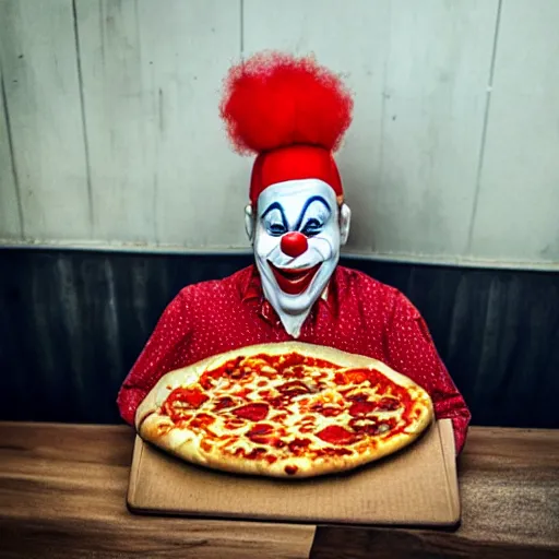 Prompt: clown pizza, clowcore, michelin star food, clowncore funohuse, photo by annie leibowitz