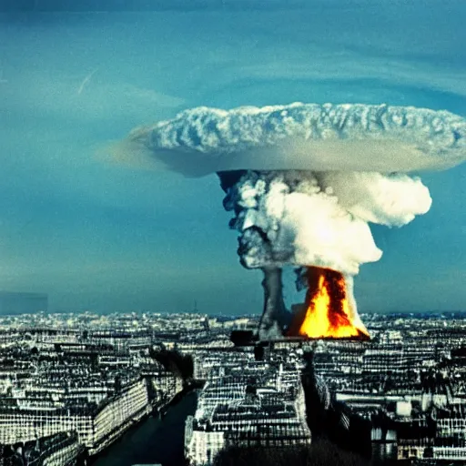 Image similar to photo of a nuclear explosion in paris in the year 1 9 9 1, hd photo, wide angle