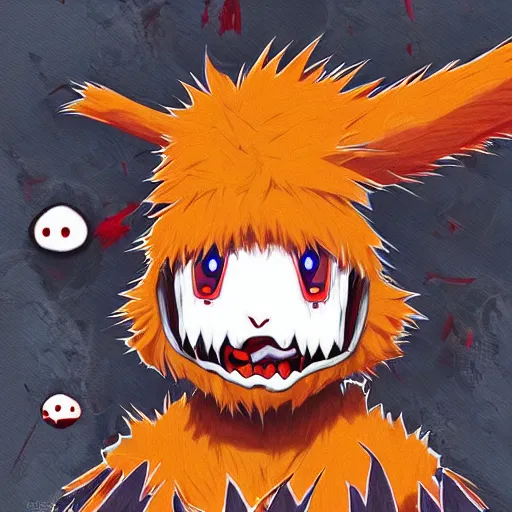 Image similar to scary anime Portrait of Youppi the Habs Montreal Canadiens Mascot as a very cute powerful and violent pokemon, highly detailed anime, high evolution, 1990s, legendary, smooth, sharp focus, dynamic lighting, intricate, trending on ArtStation, stuff of nightmare, illustration pokemon, art by WLOP