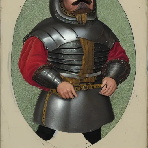 Image similar to portrait of a Man with a large moustache dressed in medieval armour. detailed, Realistic.