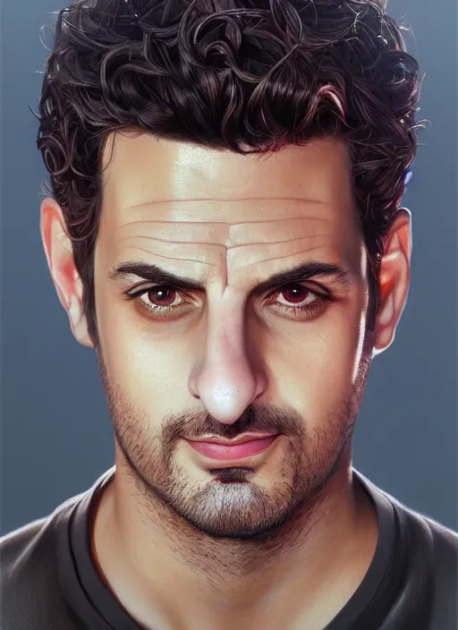 Prompt: ethan klein, luxury portrait, art by artgerm, wlop, loish, ilya kuvshinov, 8 k hyperrealistic, hyperdetailed, beautiful lighting, detailed background, depth of field, symmetrical face, painting, soft strokes