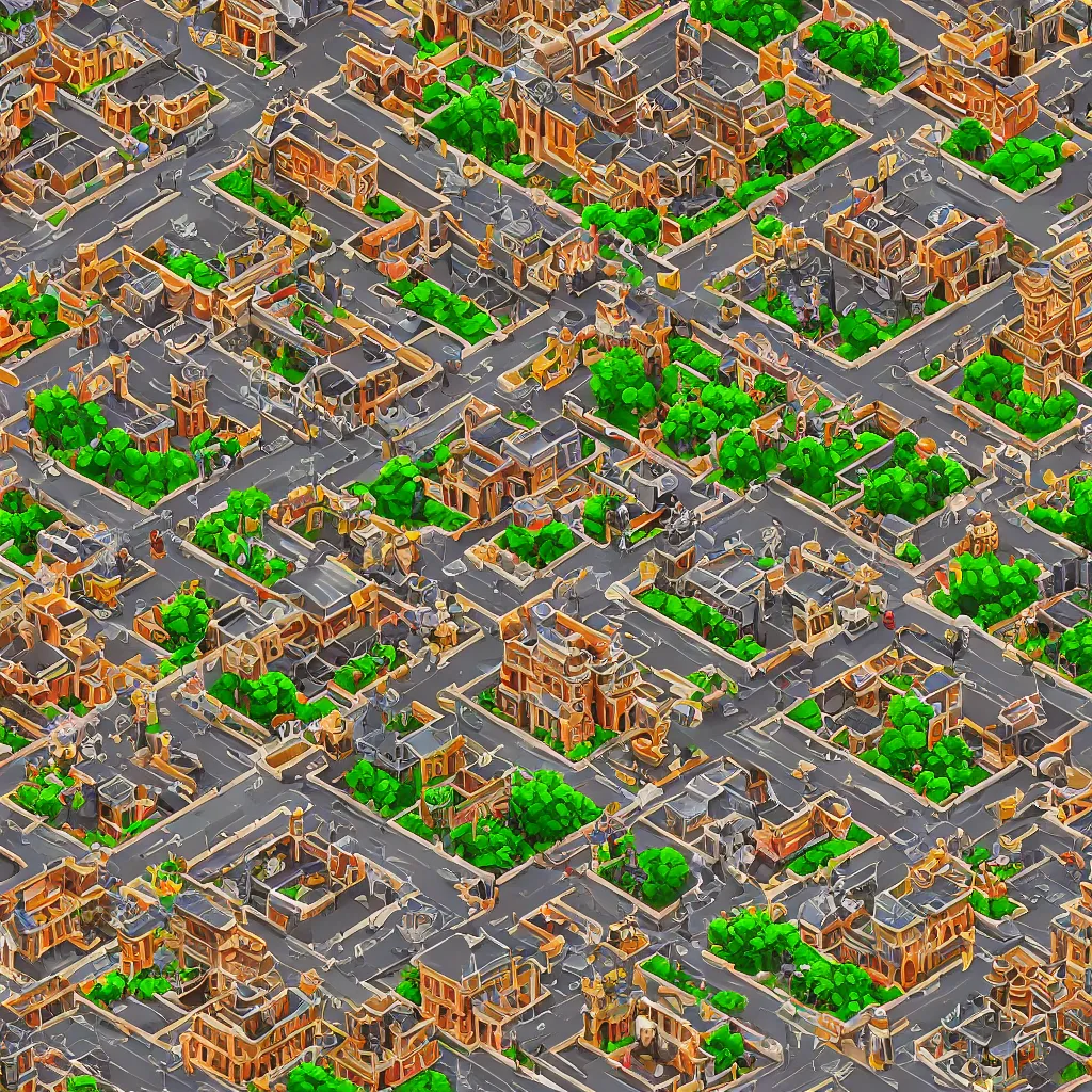 Prompt: isometric view of ancient city by madmaraca, textured, detailed, beautiful, indie game, 8 k wallpaper