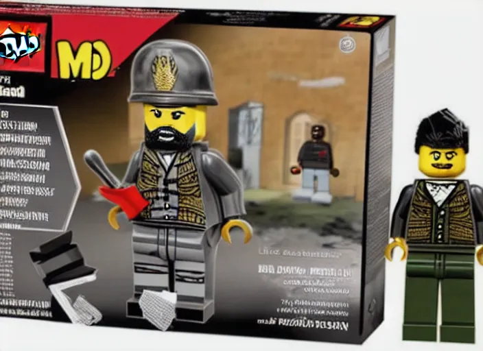 Image similar to saddam hussein lego minifigure playset, professional toy magazine photo