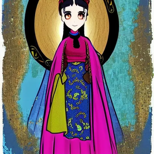 Prompt: “Confident woman in Central Asian clothes, Anime style”