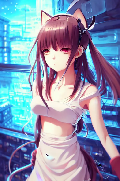 Prompt: ultra nekopara fantastically detailed reflecting eyes modern anime style art cute detailed ears cat girl neko dress portrait shinkai makoto vibrant Studio ghibli kyoto animation hideaki anno Sakimichan Stanley Artgerm Lau Rossdraws James Jean Marc Simonetti elegant highly detailed digital painting artstation pixiv cyberpunk