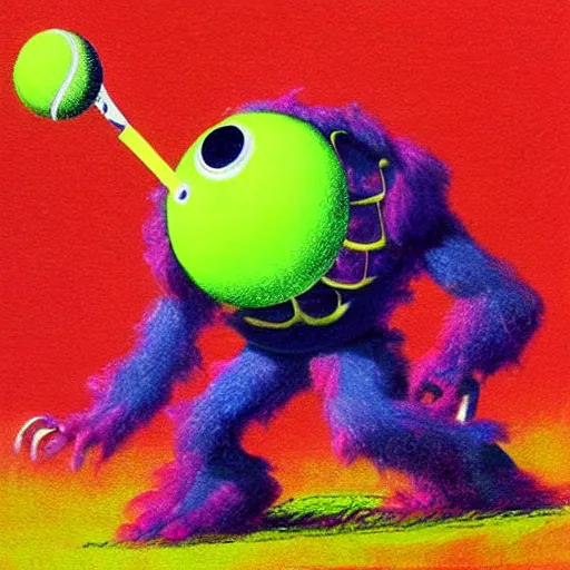 Image similar to a tennis ball monsters, colorful, digital art, fantasy, magic, chalk, trending on artstation, ultra detailed, professional illustration by basil gogos