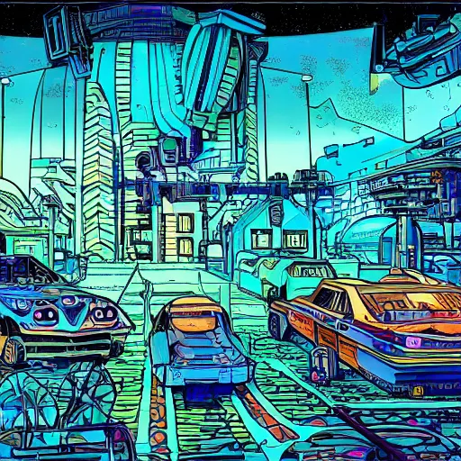 Prompt: a vibrant science fiction dystopian scene from'the very pulse of the machine'by polygon pictures, highly detailed, cel - shaded, colored screentone, digitally enhanced.
