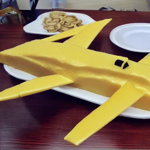 Prompt: a plane made out of cheese,