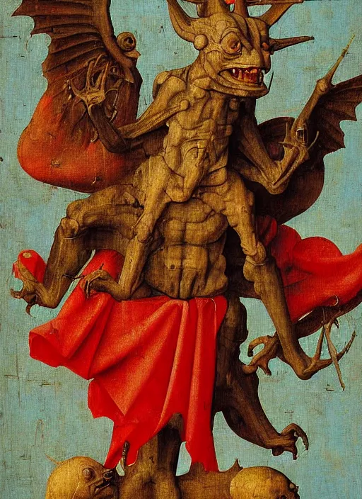 Image similar to red devil Gargoyle, Medieval painting by Jan van Eyck, Hieronymus Bosch, Florence