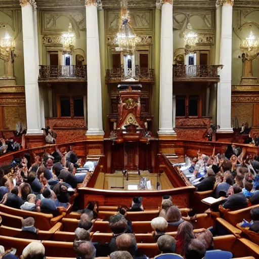 Image similar to satan in the spanish congress of deputies at the speaker's lectern