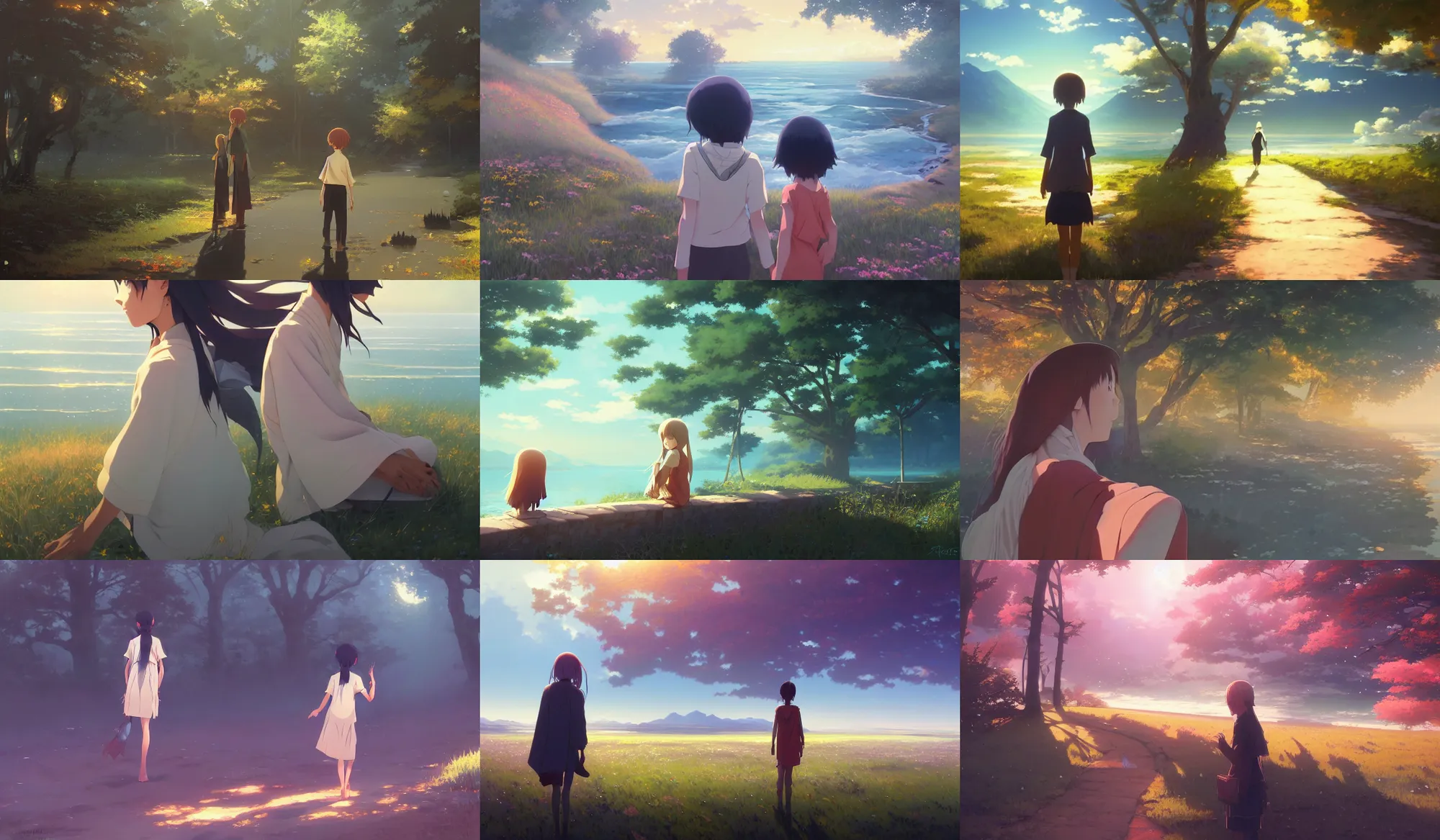 Prompt: A ultradetailed beautiful panting of the journey to the other side, a place where the spirit are free, peaceful, relaxing, anime style, high resolution 4K, by Ilya Kuvshinov, Greg Rutkowski and Makoto Shinkai