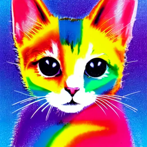 Image similar to rainbow excited smiling kitten. pop art