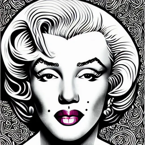 Prompt: an intricate portrait of marilyn monroe by mc escher, line art, celtic, illustration