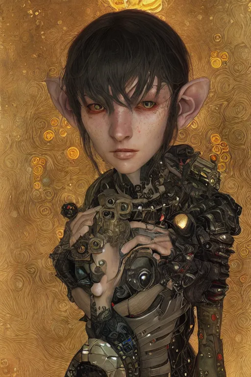 Image similar to portrait of beautiful old goblin, cyberpunk, Warhammer, highly detailed, artstation, illustration, art by Gustav Klimt and Range Murata and Ilya Kuvshinov and Sakimichan