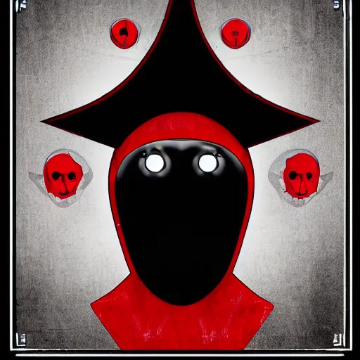 Image similar to Devil in pastor outfit facing camera head down, symmetrical, spooky, black and red, digital art