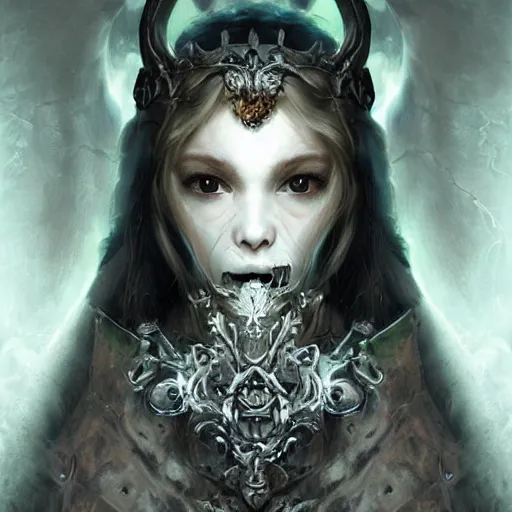 Prompt: A masterpiece ultrarealistic ultradetailed portrait of a Incredibly beautiful angel druid armored princess knight-ghost with Skull Iron mask. baroque renaissance girl in the night forest. medium shot, intricate, elegant, highly detailed. trending on artstation, digital art, by Stanley Artgerm Lau, WLOP, Rossdraws, James Jean, Andrei Riabovitchev, Marc Simonetti, Yoshitaka Amano. background by James Jean and Gustav Klimt, light by Julie Bell, 4k, porcelain skin.