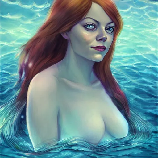 Prompt: emma stone as sea mermaid, artwork by charlie bowater,