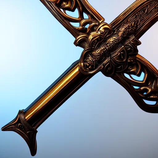 Prompt: renaissance sword sculpture, highly detailed, photorealistic portrait, bright studio setting, studio lighting, crisp quality and light reflections, unreal engine 5 quality render