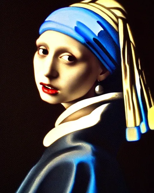 Image similar to darth vader looking over his shoulder, portrait in the style of girl with a pearl earring by johannes vermeer, high quality oil painting, highly detailed