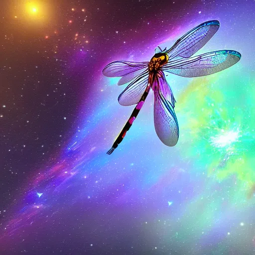 Image similar to a legendary magical dragonfly , digital art , trending on artstation , highly detailed , space nebula background