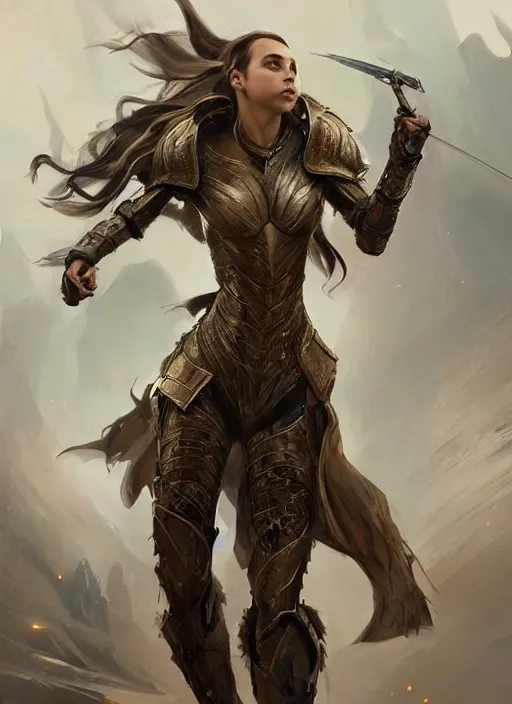 Image similar to a professional portrait of a beautiful young female, clothed in ethereal battle armor, olive skin, long dark hair, beautiful bone structure, symmetrical facial features, intricate, elegant, digital painting, concept art, smooth, sharp focus, finely detailed, illustration, from Valerian and the City of a Thousand Planets, in the style of Ruan Jia and Mandy Jurgens and Artgerm and Greg Rutkowski and William-Adolphe Bouguerea