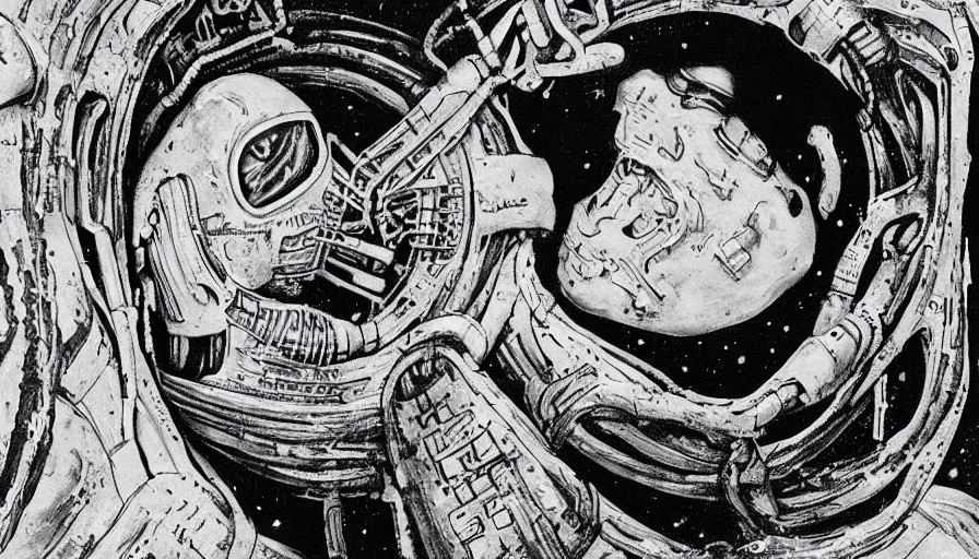 Prompt: travel to the moon in the style of giger