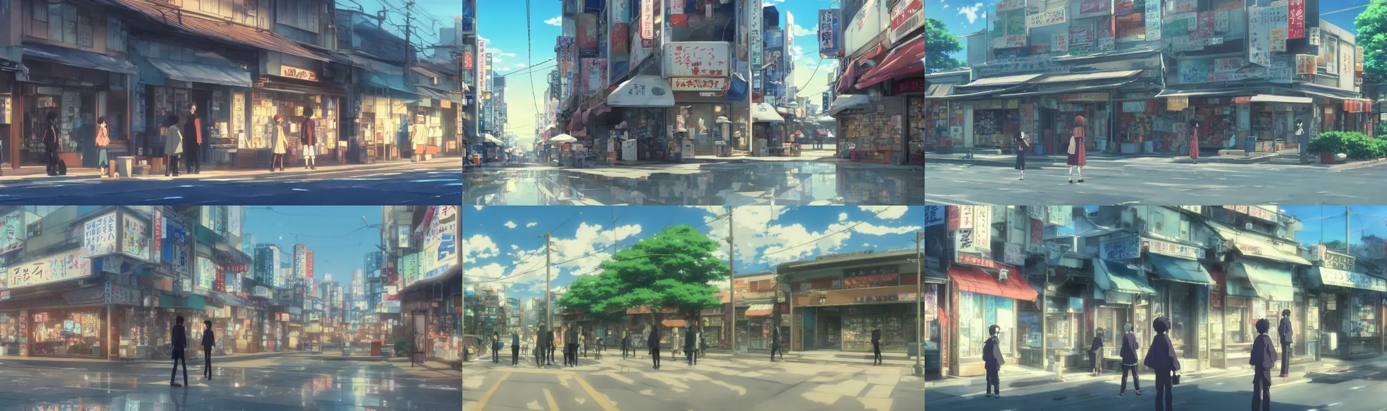 Prompt: a screenshot from the award-winning anime film by Makoto Shinkai of a japanese storefront