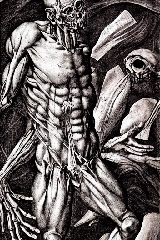 Image similar to demon anatomy, da vinci anatomy, renaissance style