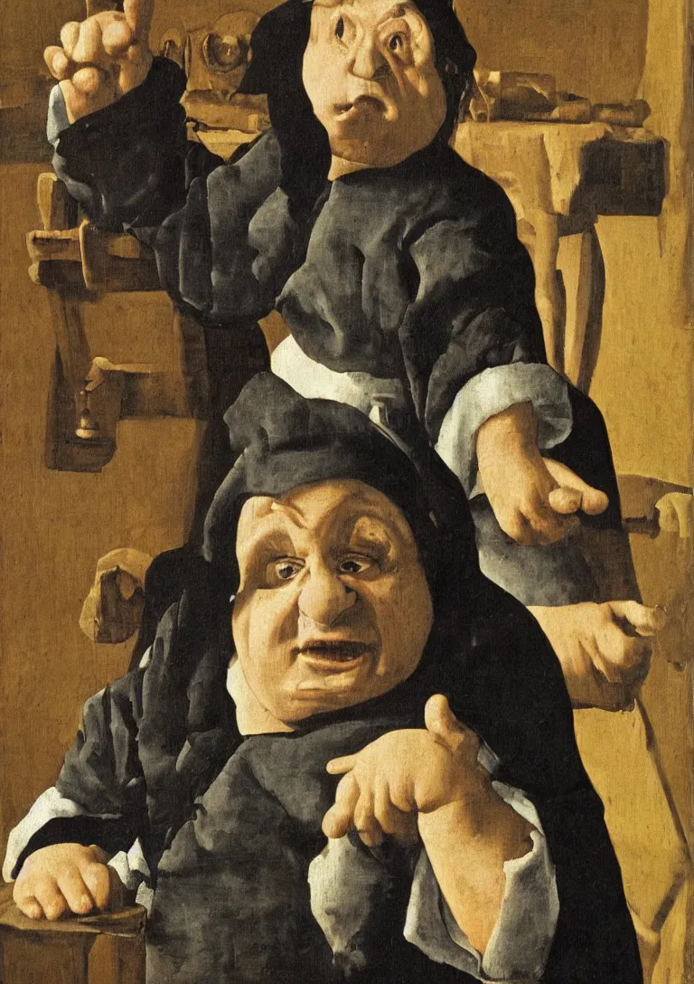 Prompt: Danny Devito as a puppet, in the style of Johannes Vermeer