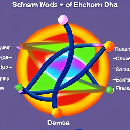 Image similar to schema of the inner workings of an atom and electron wit DNA