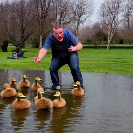 Prompt: how dare you a full grown man yelling at baby ducks