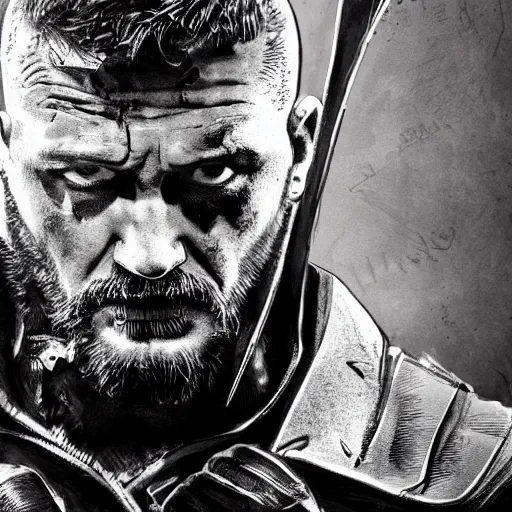 Image similar to Tom Hardy in wolverine suit Digital art 4K quality