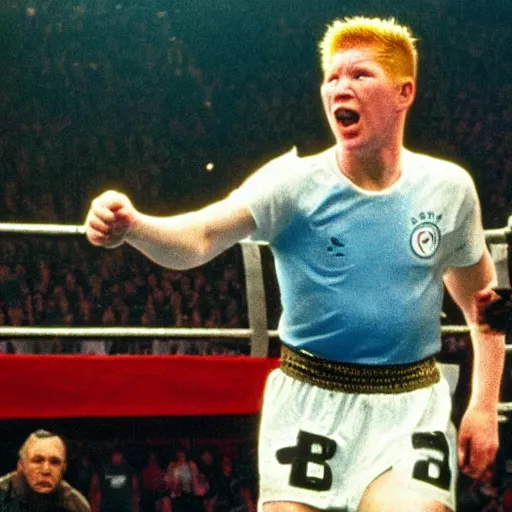 Image similar to movie still of kevin de bruyne in rocky 4,