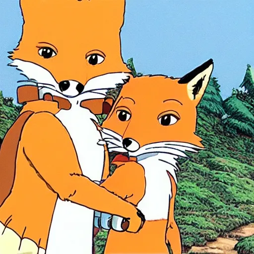 Image similar to a fox with a wry expression wearing full plate armor, by Studio Ghibli and Hayao Miyazaki