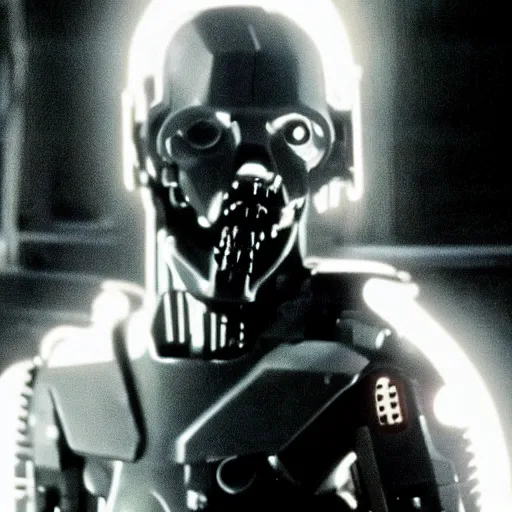 Image similar to movie still of a cool cyborg, cinematic composition, cinematic light, by john carpenter