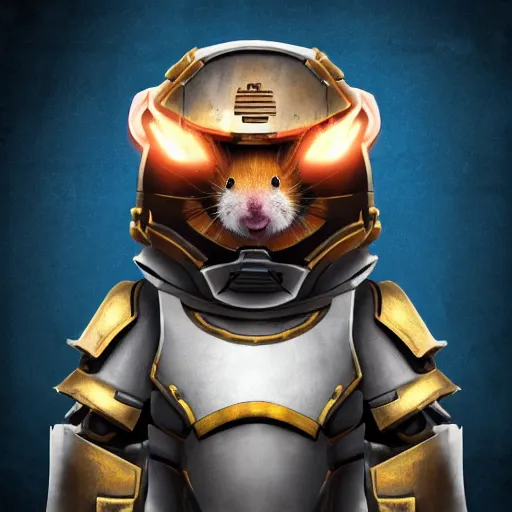 Image similar to hamster wearing the doomslayer armor, trending on artstation, digital art, unreal engine