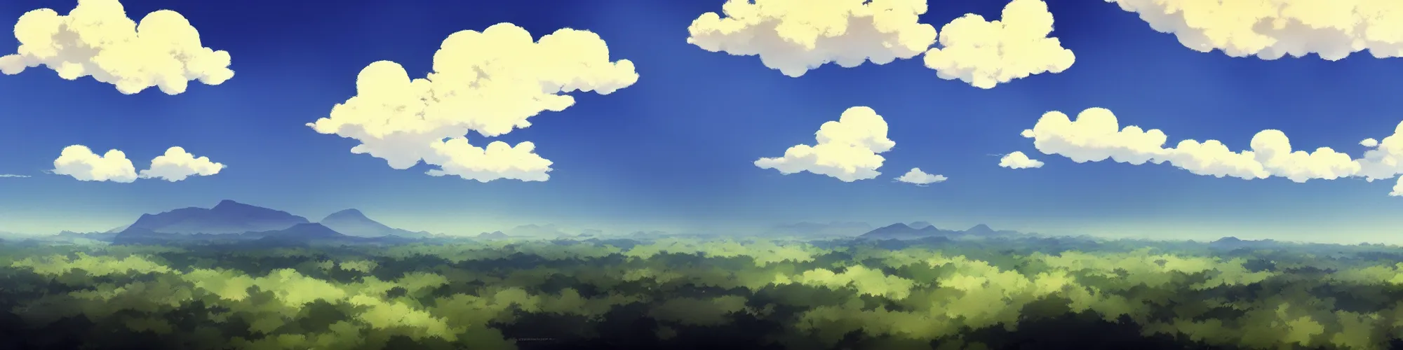 Image similar to panorama view of the sky. matte painting, anime, studio ghibli. professional digital painting, artstation, concept art, smooth, beautiful, cinematic. no mountains and trees.