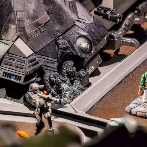 Image similar to a detailed photo of a diorama with star wars toys, macro photography, zoom