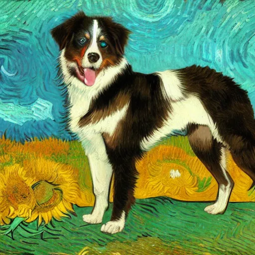 Prompt: an australian shepard by vincent van gogh, digital art, trending on artstation